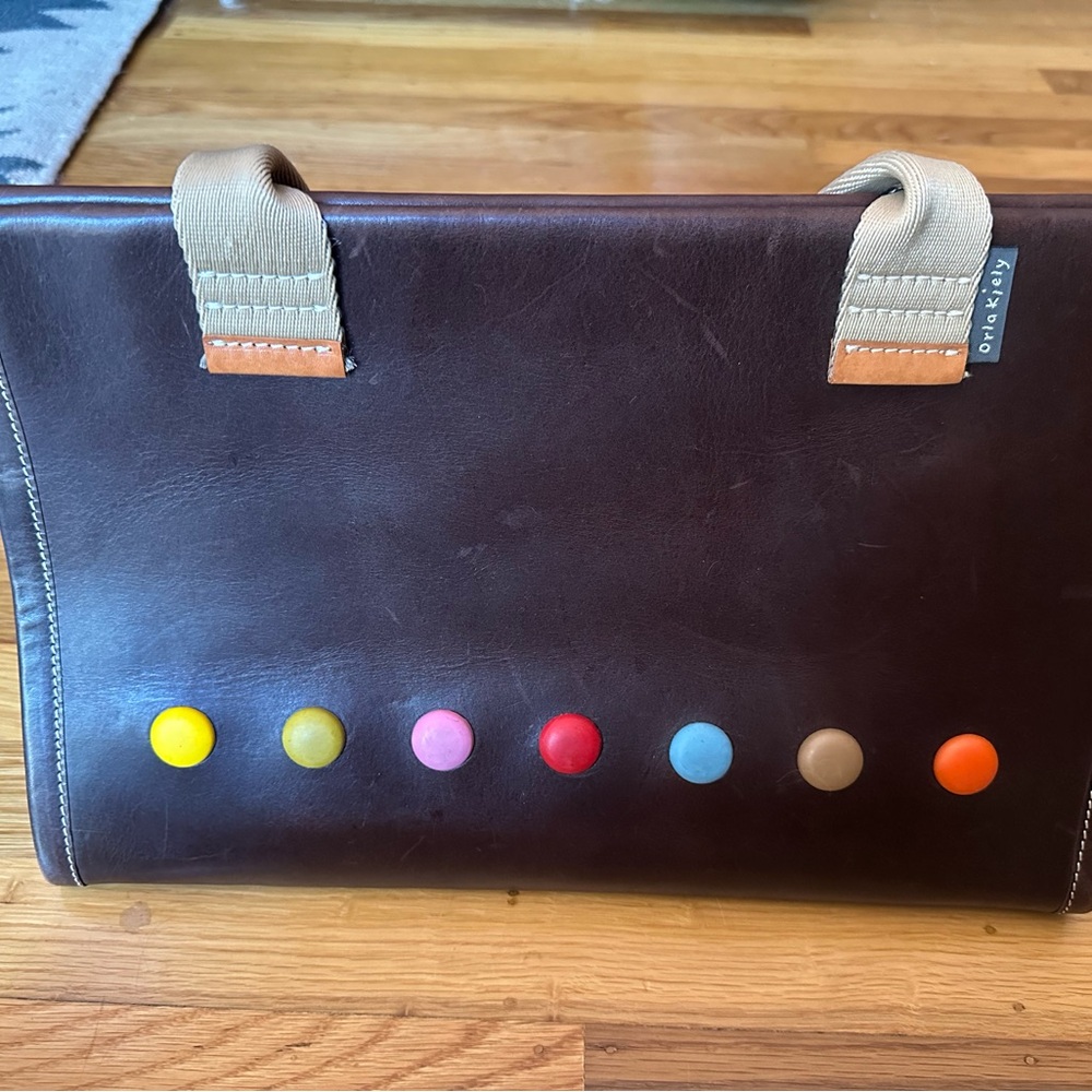 Orla Kiely Brown Leather Dot Bag. Womens Bag.